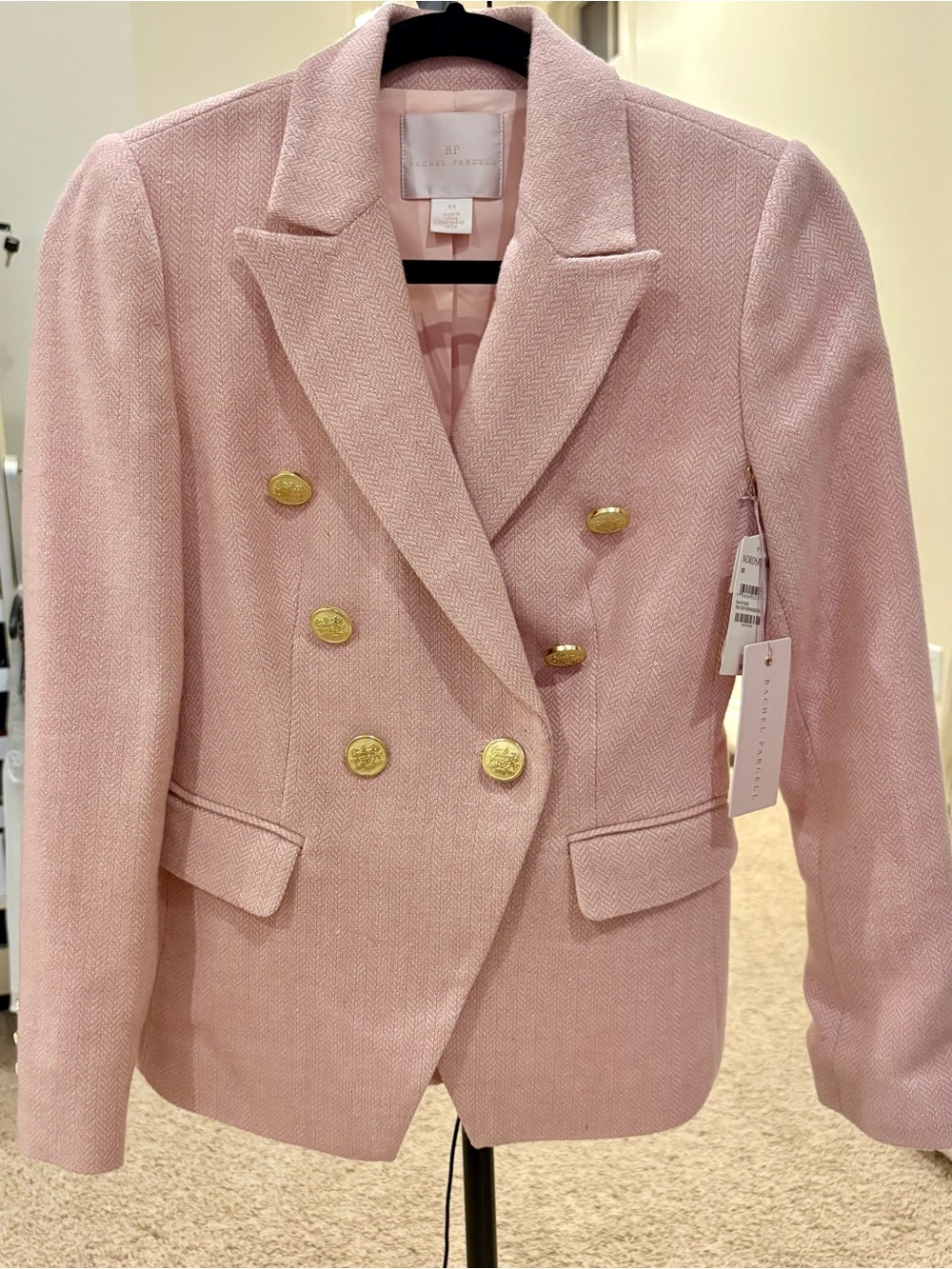 Rachel Parcell Pink Double-Breasted Blazer with Gold Buttons